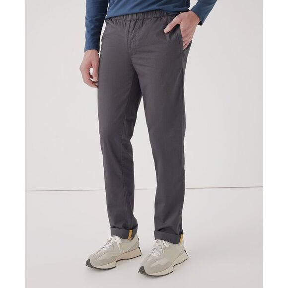 PACT Daily Pants Mens Large Gray Twill Midweight Pull On Elastic Organic Cotton - Picture 1 of 8